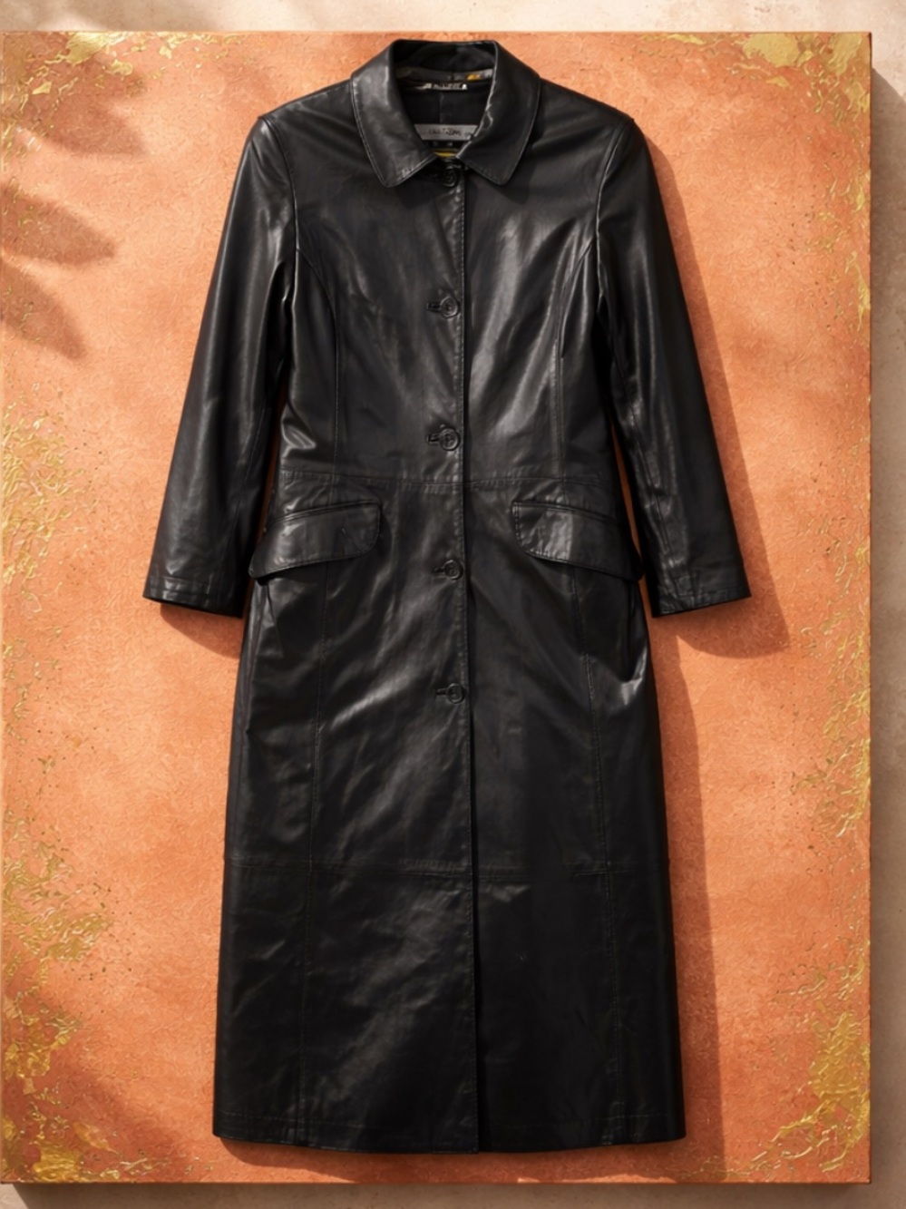 100% Calfskin Leather Full Length Coat.